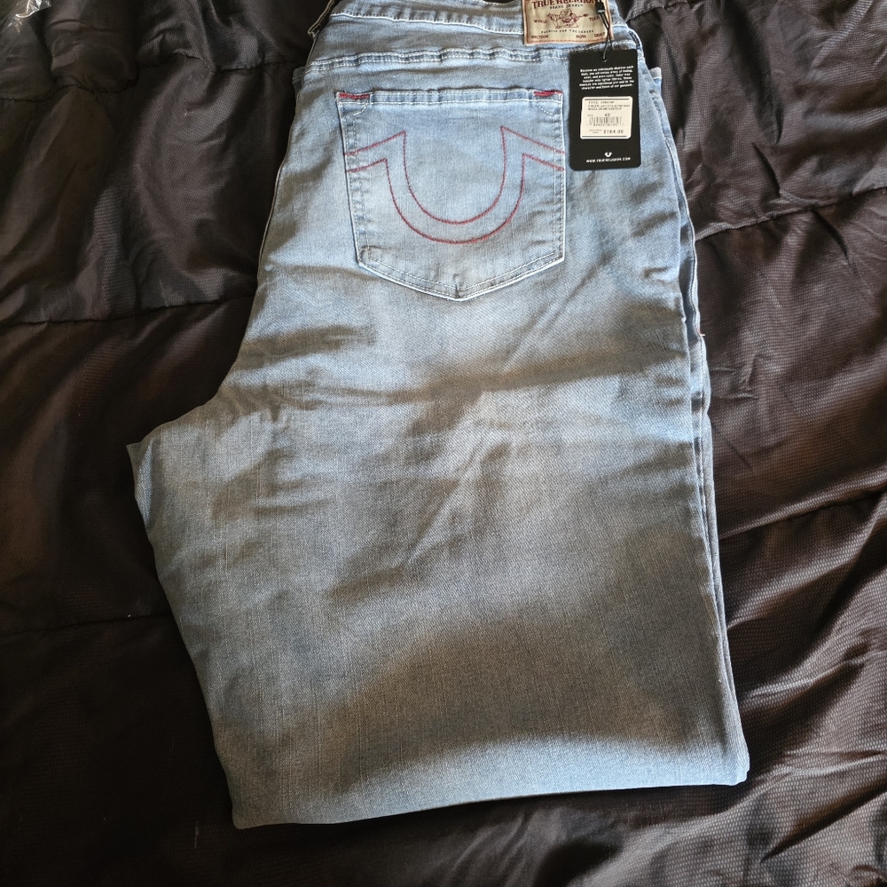True Religion Women's Plus Size 3X Becca Bootcut Jeans Light Icy Blue Pine New